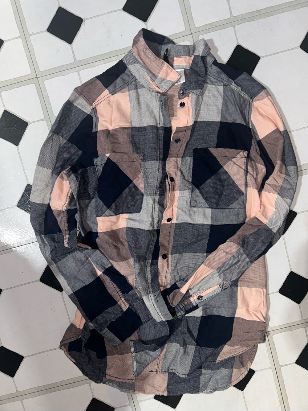 H&M Pink, Navy & Gray Plaid Lightweight Shirt Jacket